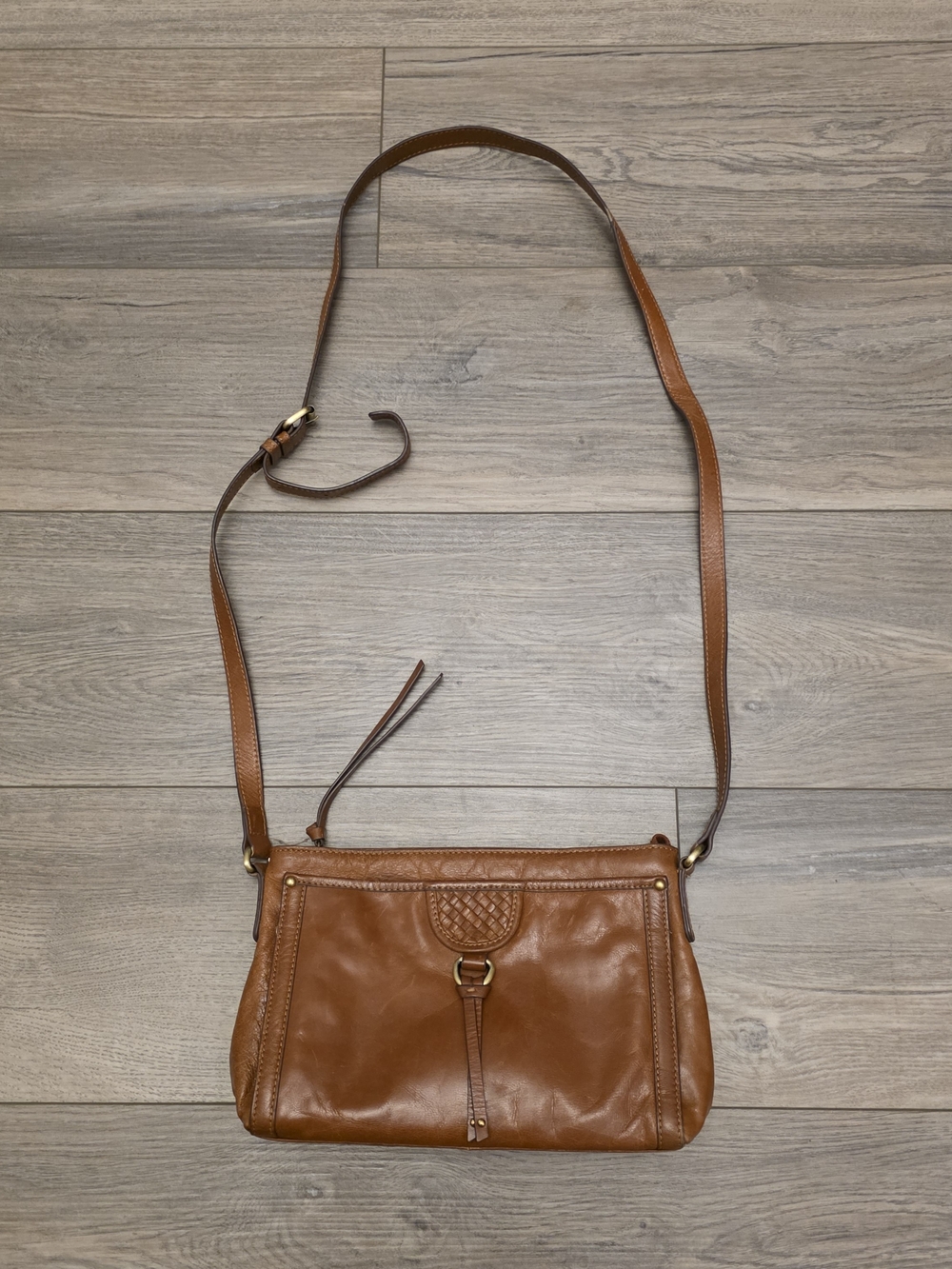 Lodis Cognac Brown Leather Crossbody Bag with Braided Accent